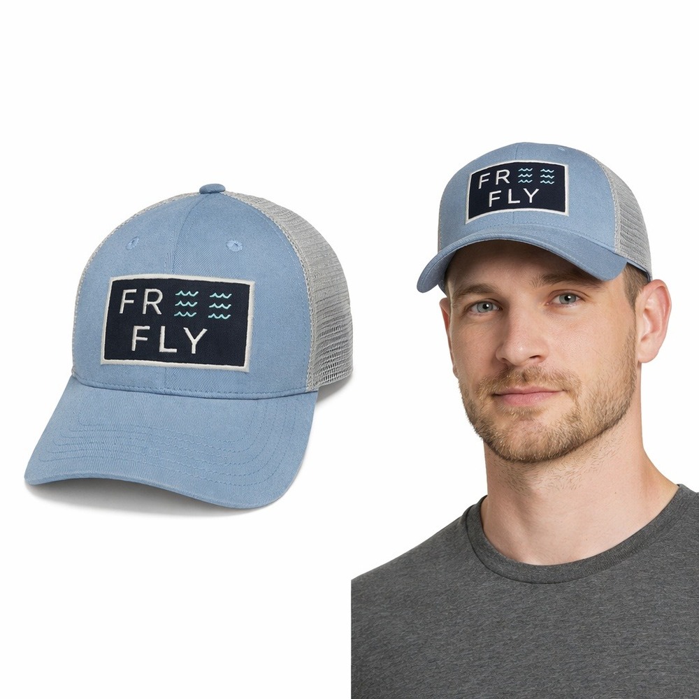 Free Fly Wave Snapback Trucker Hat Blue Frog Mesh Back Adjustable Cap NEW